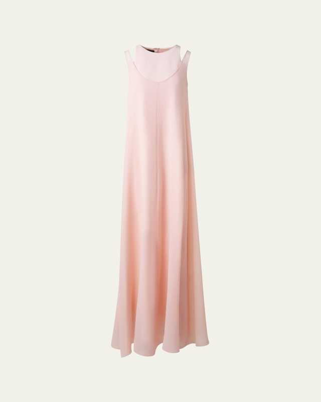 Layered Shoulder Cutout Silk Gown